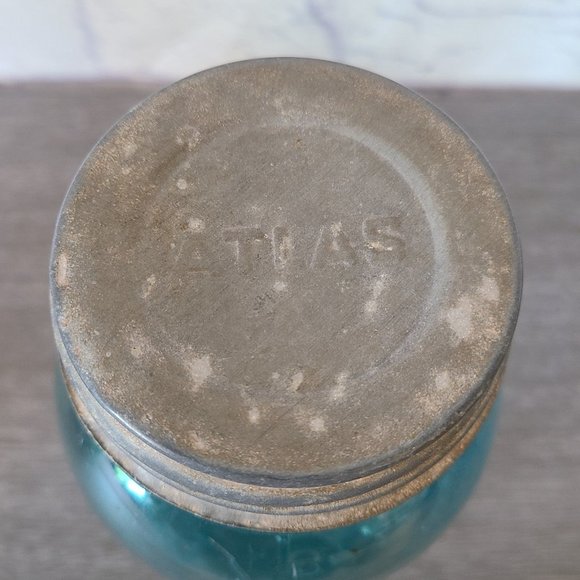 Vintage Ball Perfect Mason Blue Quart #1 Jar Aqua W/ Atlas Zinc Lid - Picture 3 of 10